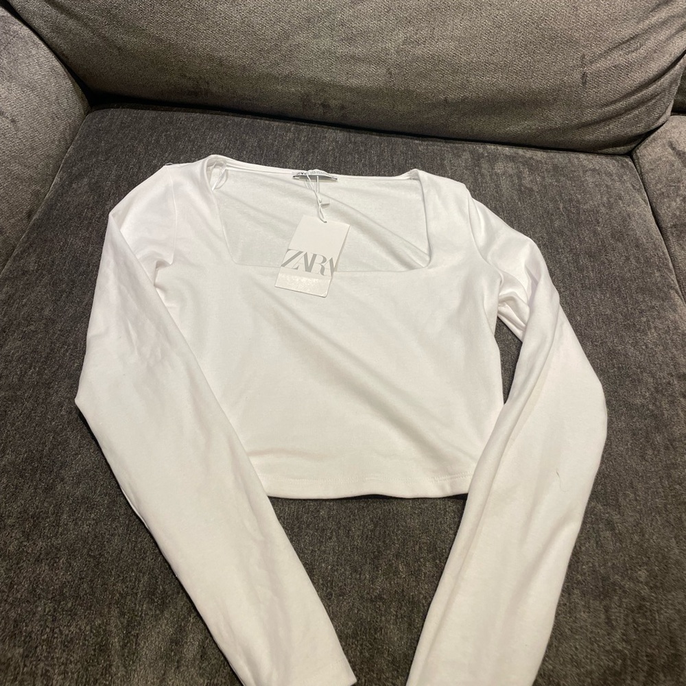 NWT Zara square neck white long sleeve top